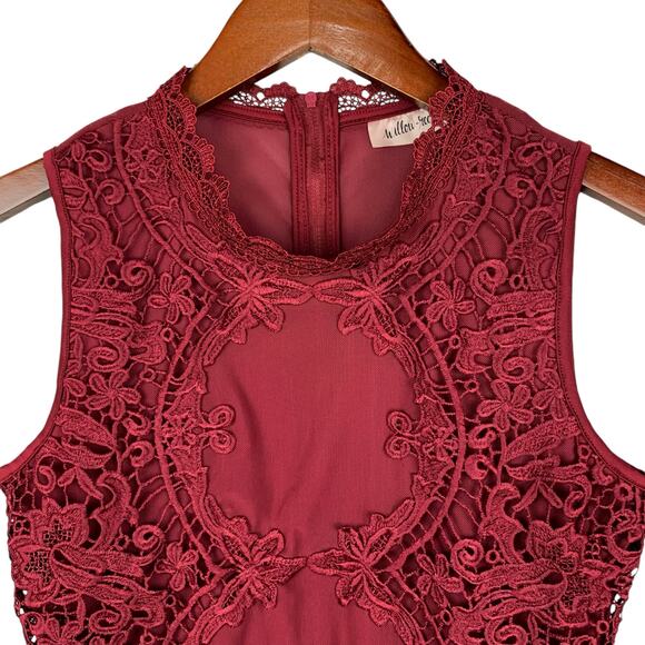 Willow & Root Floral Lace Mesh Tank Top Red Crochet High Neck Sheer Women's XS - Picture 2 of 10
